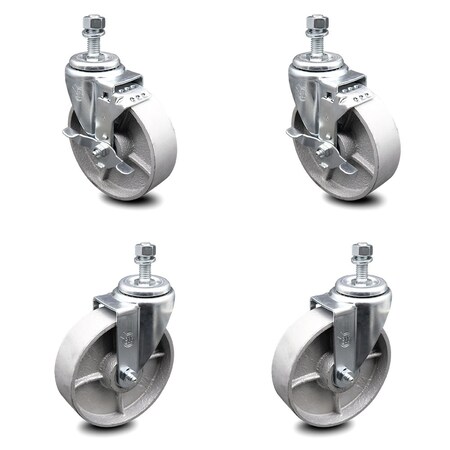Service Caster 5 Inch Semi Steel Wheel Swivel 1/2 Inch Threaded Stem Caster Brake SCC, 2PK SCC-TS20S514-SSS-121315-2-TLB-2